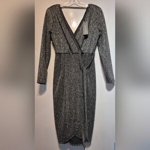 Rachel Zoe Black Metallic Knit Wrap Dress